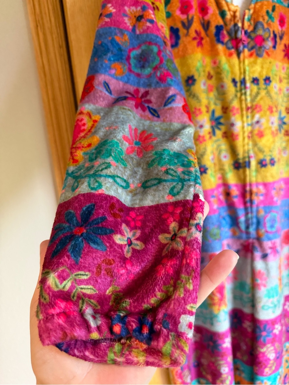 Natural Life Fleece One Piece Pajama Jumpsuit Floral Magenta Border Boho M - Picture 5 of 12